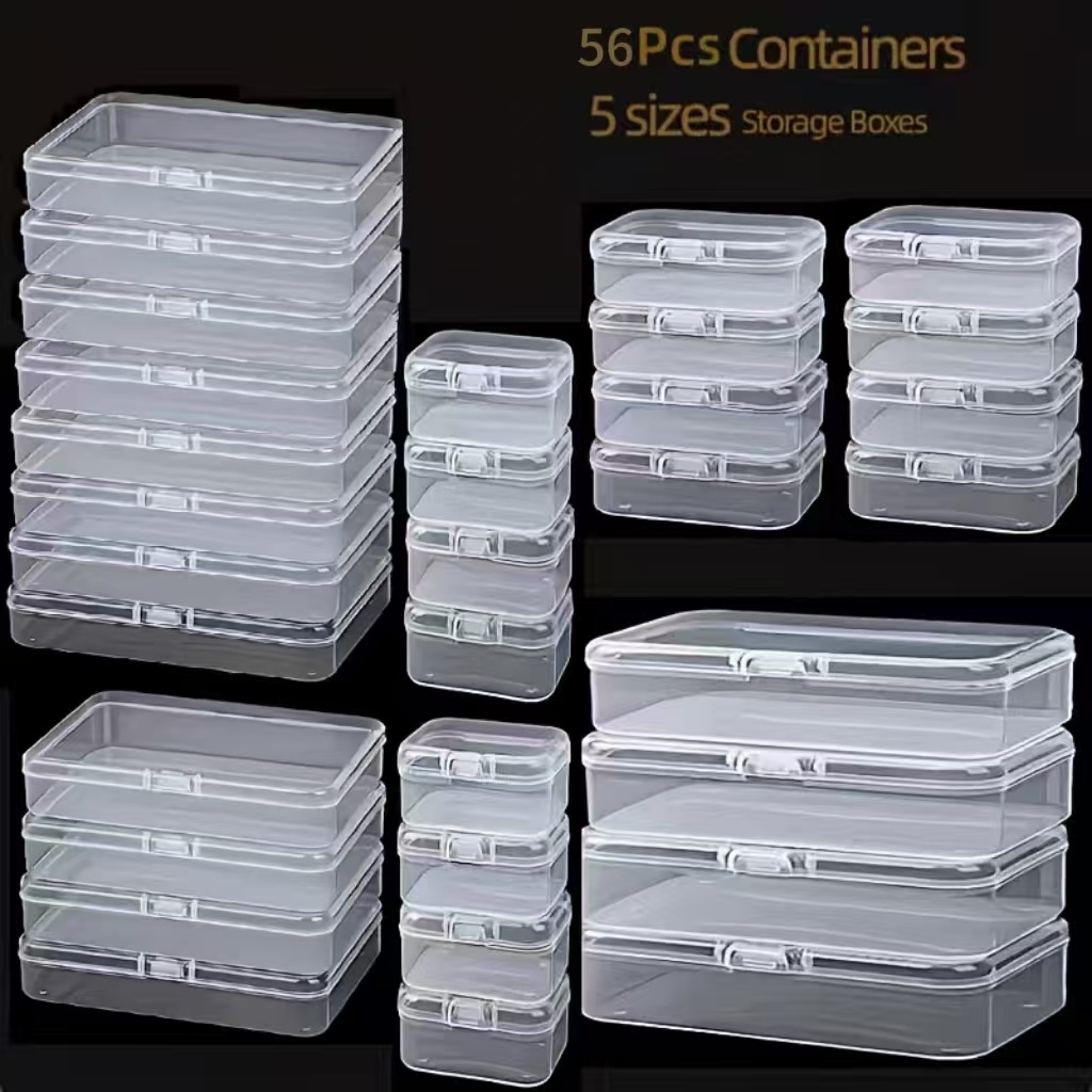 TEMU 56 Sets Of Transparent Plastic Storage Boxes In 5 Sizes - Multifunctional Storage Boxes Suitable For Beads, Game Additions, And Handicrafts.