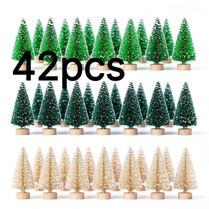 TEMU 42pcs Mini Artificial Cedar Christmas Tree Decorations - Suitable For, Office, Outdoor, Tabletop & Mantel Display, Durable Plastic Pre-decorated