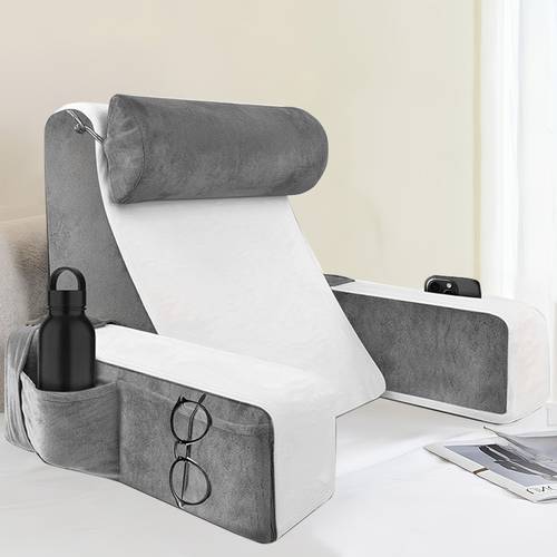 adult specific extra large ergonomic reading and gaming pillow armrest with side pockets removable white cover suitable for bed sofa floor multi functional comfortable support high quality design