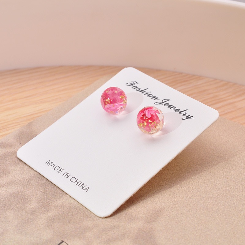 Resin Glass Ball Stud Earrings Multicolor Dried Flowers Hypoallergenic Posts
