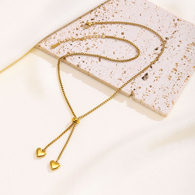 Women's Adjustable Double Heart Minimalist Necklace, Light Luxury