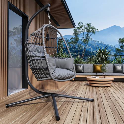 patio foldable hanging swing chair with stand gray color