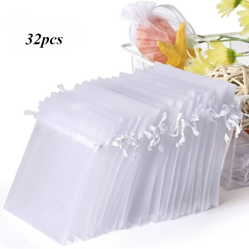 TEMU opción de regalo: Juego de 32 bolsas de organza blanca con cierre de cordón de malla - Adecuadas para bolsas de recuerdo de boda, bolsas de