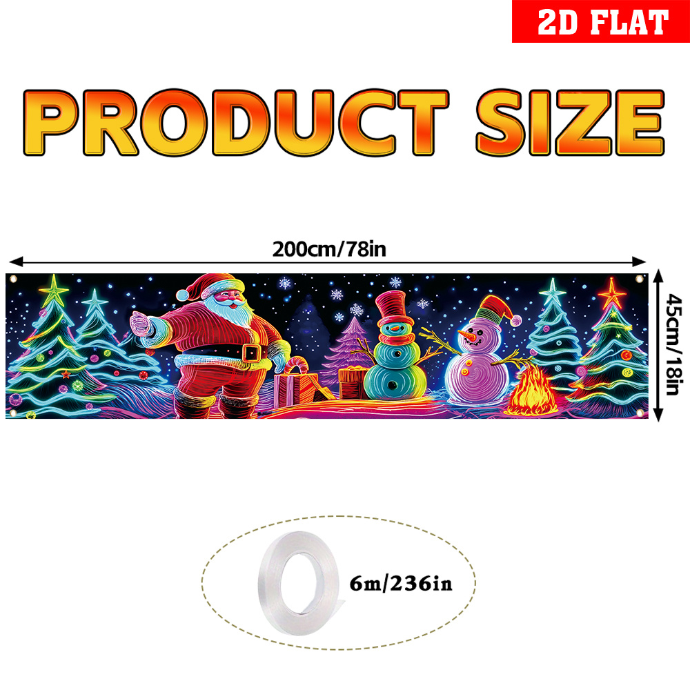 TEMU Piatto 2D, Striscione Piatto 2D, Striscione da Giardino "" con al Buio Attivato da UV 1pz con , , Sfondo Albero di Natale per Riunioni Invernali
