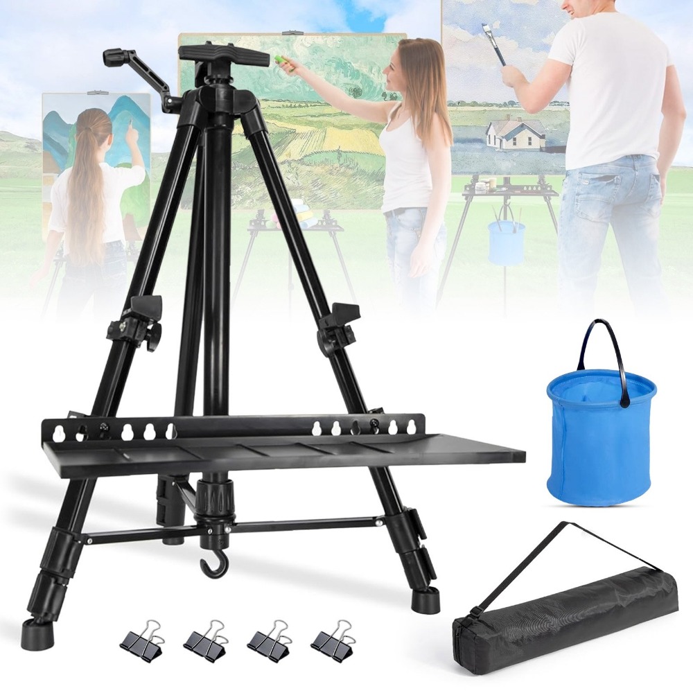 Image of 50-155cm Adjustable Aluminum Easel Tripod, Non-slip Rubber Feet, Durable Aluminum Art Easel With Adjustable Height, Portable Tripod Easel For Display Advertising