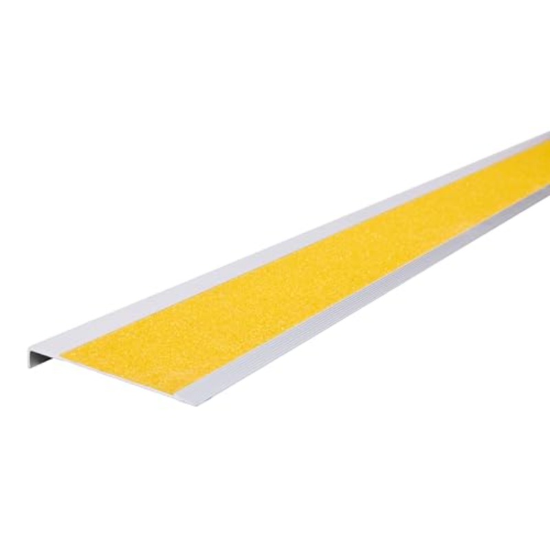   aluminium stair tread nosing yellow insert 75mm x 10mm x 1 2m 50mm   non slip insert p5 slip   as nzs 4586 2013 heavy duty   indoor and outdoor safety