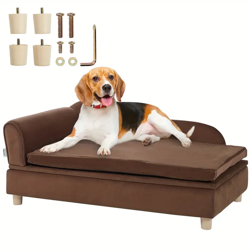 1pc sofa bed medium soft sponge filled pet couch with cross no supports up to 110 lbs dark brown Product details 2