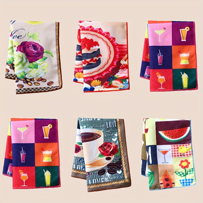 TEMU 6pcs, Hand Towels, Towels, Colorful Printed Decorative Cloths, Soft And Absorbent Holiday Tea Towels, Kitchen Supplies, Cleaning Supplies,