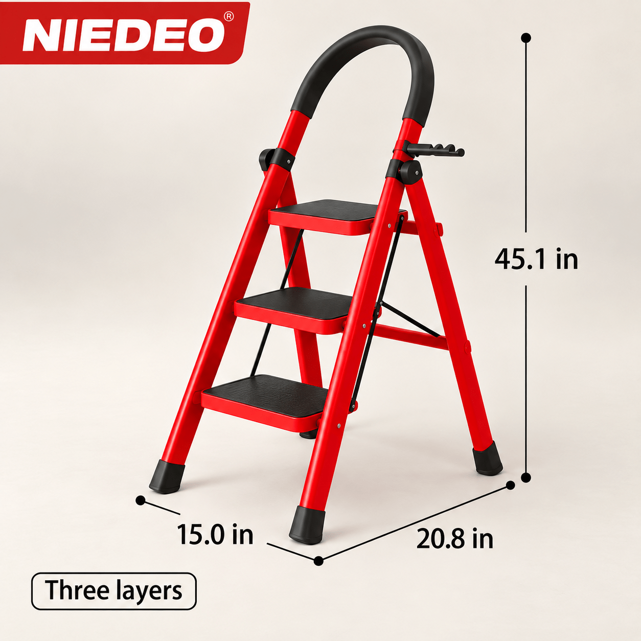 TEMU Niedeo Heavy Duty Folding Step Ladder, 3/4/ Portable Step Stool With Wide Anti-slip Pedals & Safety Handrail, Space-saving Household Ladder For