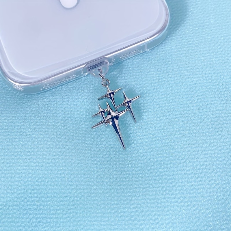 TEMU Tapón antipolvo metálico de 1 pieza con estrella de puntas que se a los puertos de carga de iPhones y dispositivos Tipo-C. Funciona con marcas.