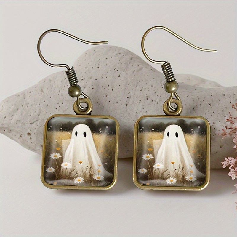 TEMU 1 Pair Daisy Square Earring Retro Glass Dangle Earrings Handmade Jewelry Gift