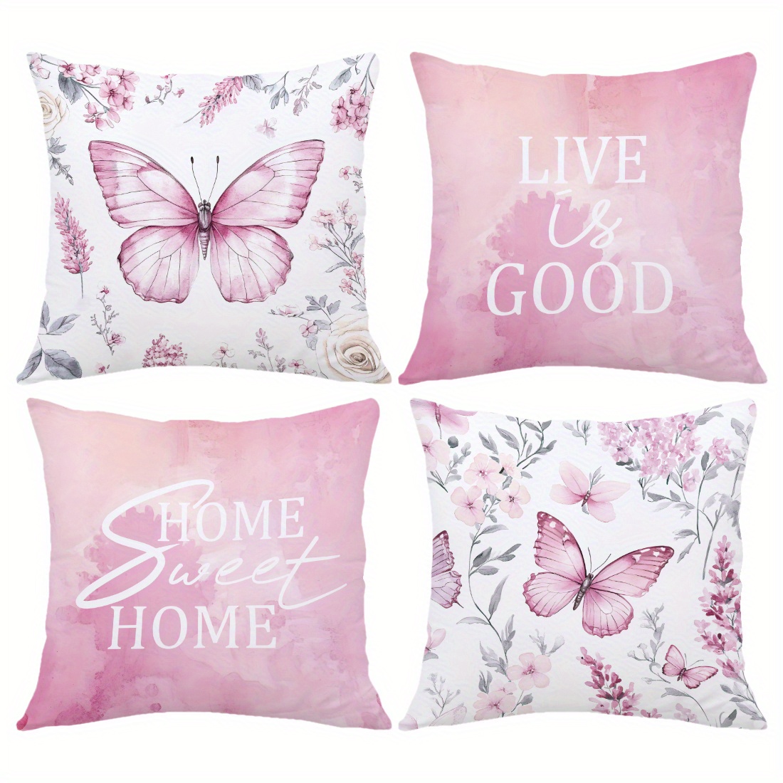 Set Of 4 Single-sided Printed Throw Pillow Covers, Featuring A Countryside Style Purple Illustration, Measuring 17.7 X 17.7 Inches, Pillow Inserts Not Included