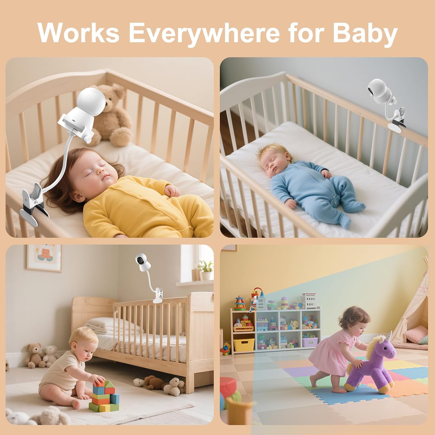 TEMU Support de moniteur bébé - Support flexible universel réglable pour , Pro, , VTech et la plupart des moniteurs bébé - Support de pince de caméra