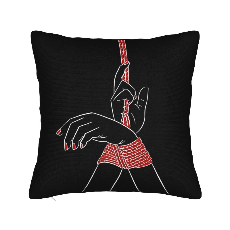 TEMU 1pc Of Modern Rope-style Polyester Fabric Pillow Cover For Women - Featuring A Stylish Black And , With A Zipper, Machine Washable, Suitable For