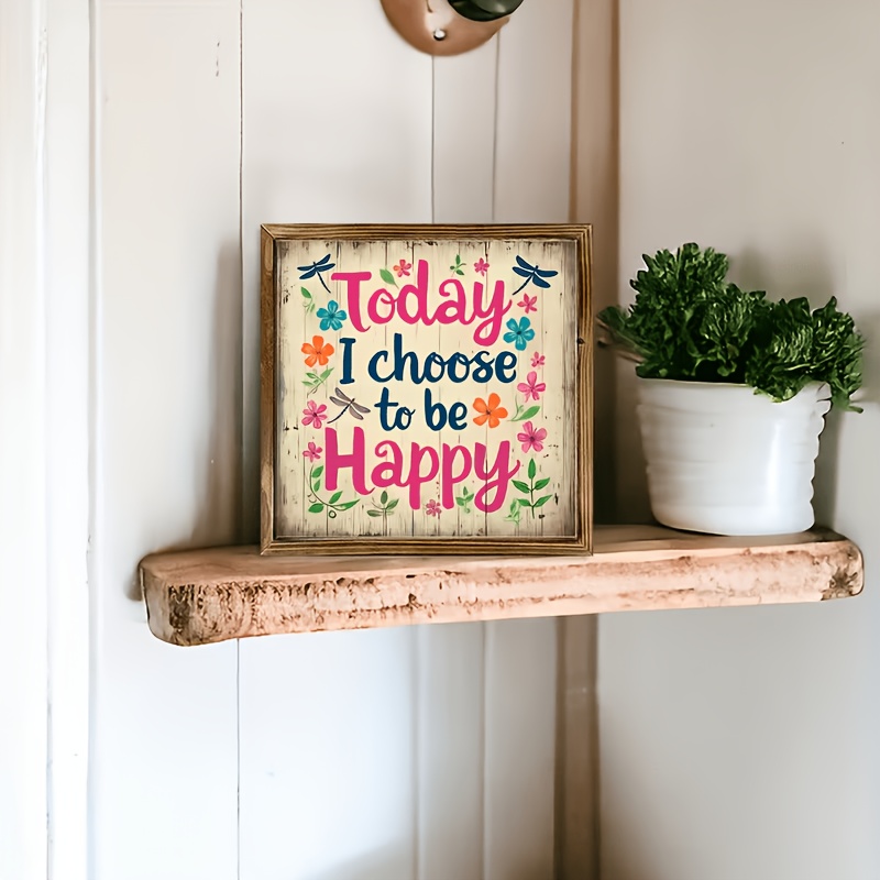 TEMU 2d Flat, "today Happiness" Positive Decor - Rustic Style, Pink, Beige, Brown, Or Orange Floral Accents - Reclaimed Wood Sign, Suitable For Home,