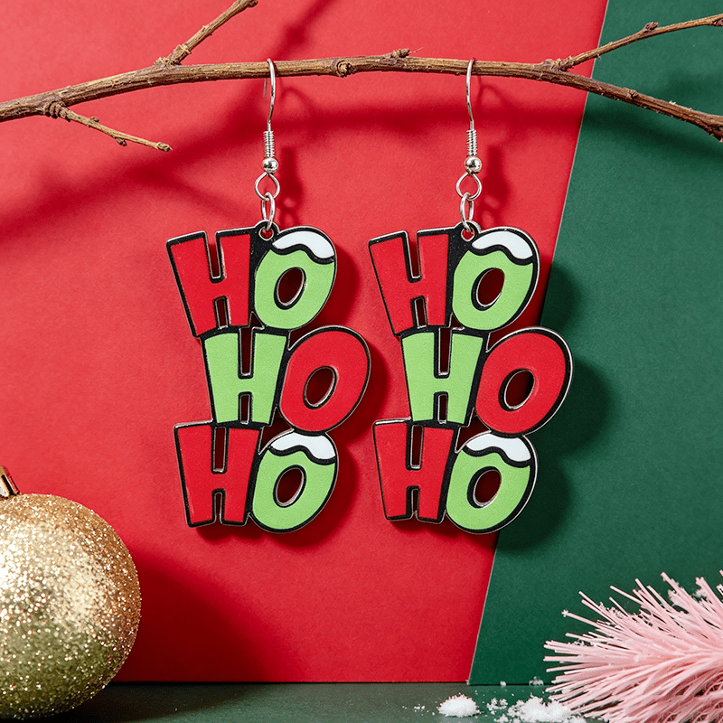TEMU 1 Pair Christmas Cartoon Red And Green Letter Earrings, Colorful Letter Earrings For Christmas Parties, Christmas Gifts, Women's Fashion Dangle