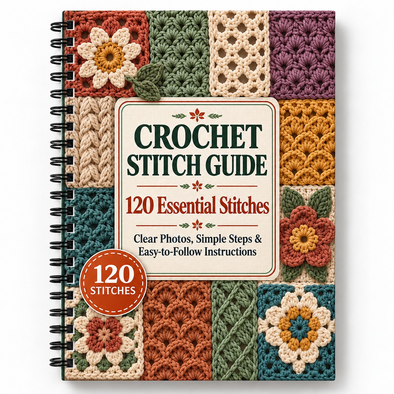 TEMU 1pc Visual Crochet Reference Book With 120 Essential Stitches, Clear Photos And For -by-step Guides, Spiral Binding For Easy Practice, Perfect