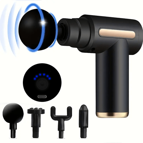 handheld electric massager portable massage tool suitable for back neck and full body 6 speed settings with 4 massage heads rechargeable usb device ideal gift