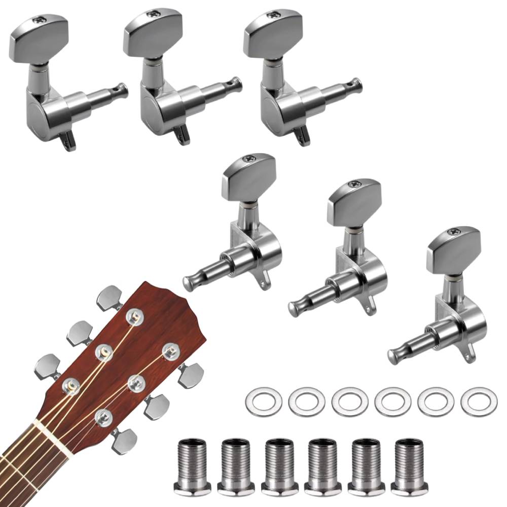 6pcs Guitar Machine Heads Knobs, 3 Left + 3 Right String Tuning Pegs, Precision Machine Head Tuners, for Electric and Acoustic Guitar, Musical Instrument Parts, Guitar Maintenance, Precision Tuners, Durable Tuning Pegs, Highquality Metal, Tuning Keys