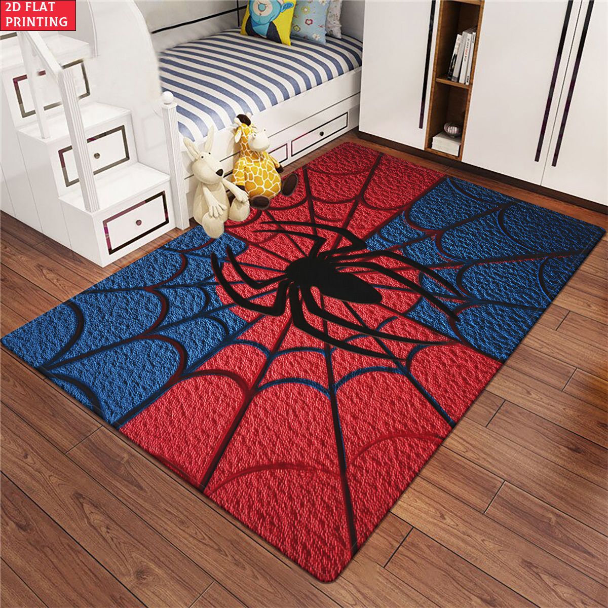 TEMU Tapis d'intérieur 2D plat 1pc 850Gsm à motif toile d'araignée en velours, imprimé HD, tapis de yoga, tapis de bain antidérapants, tapis en