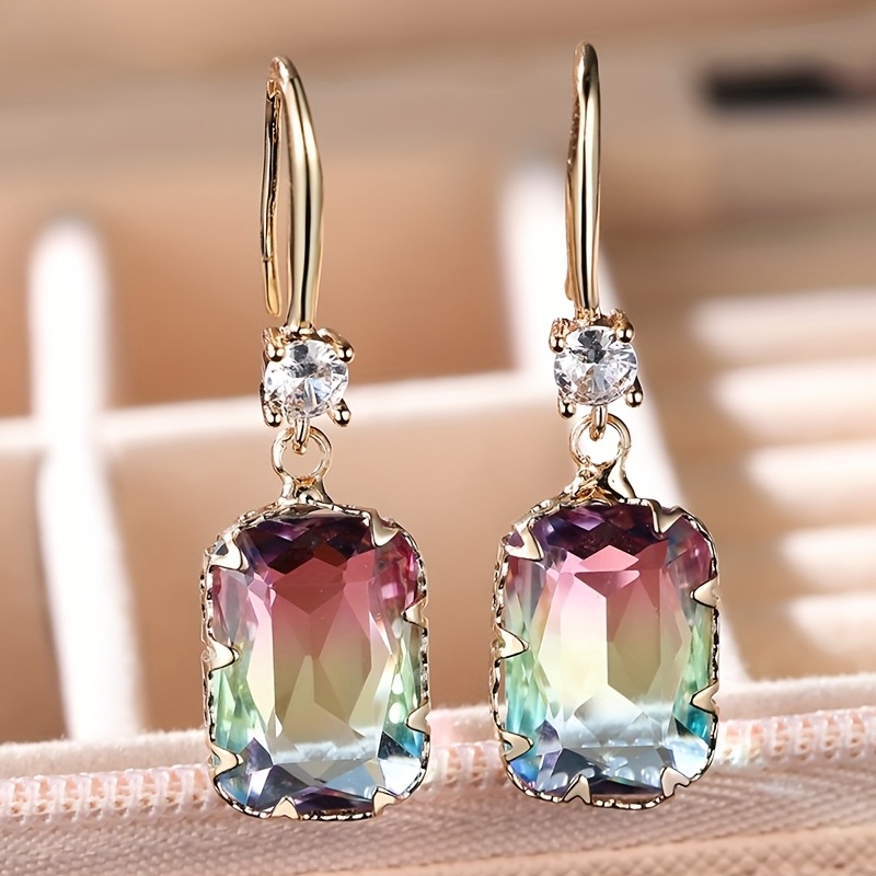 Creative Fashion Gradient Color Earrings with Synthetic Zirconia