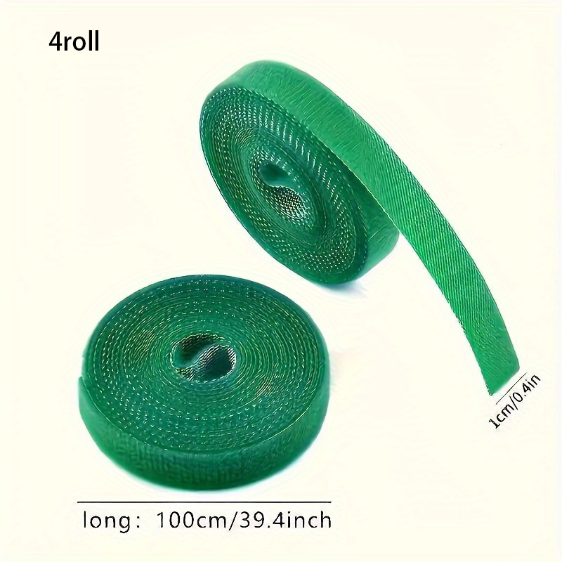 TEMU 4 Rolls 100cm Reusable Adjustable Plant Ties - Green Flexible Hook And Loop Support Straps, Suitable For Vines, Flowers, Garden Plants - Ideal