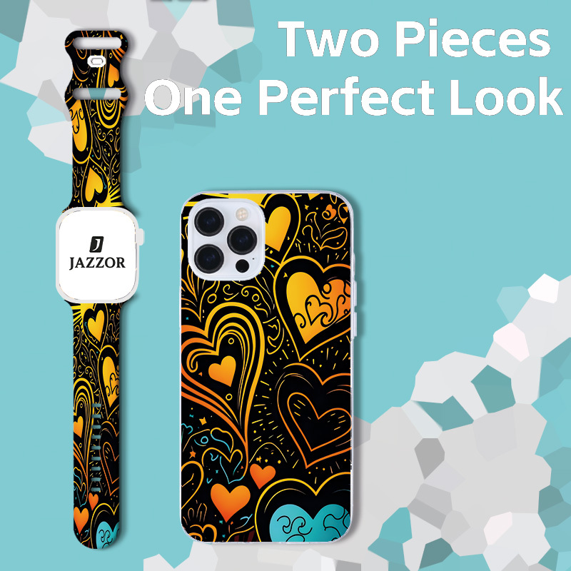 Heart-Shaped Love Pattern Phone Case and Watch Band Combo Gift