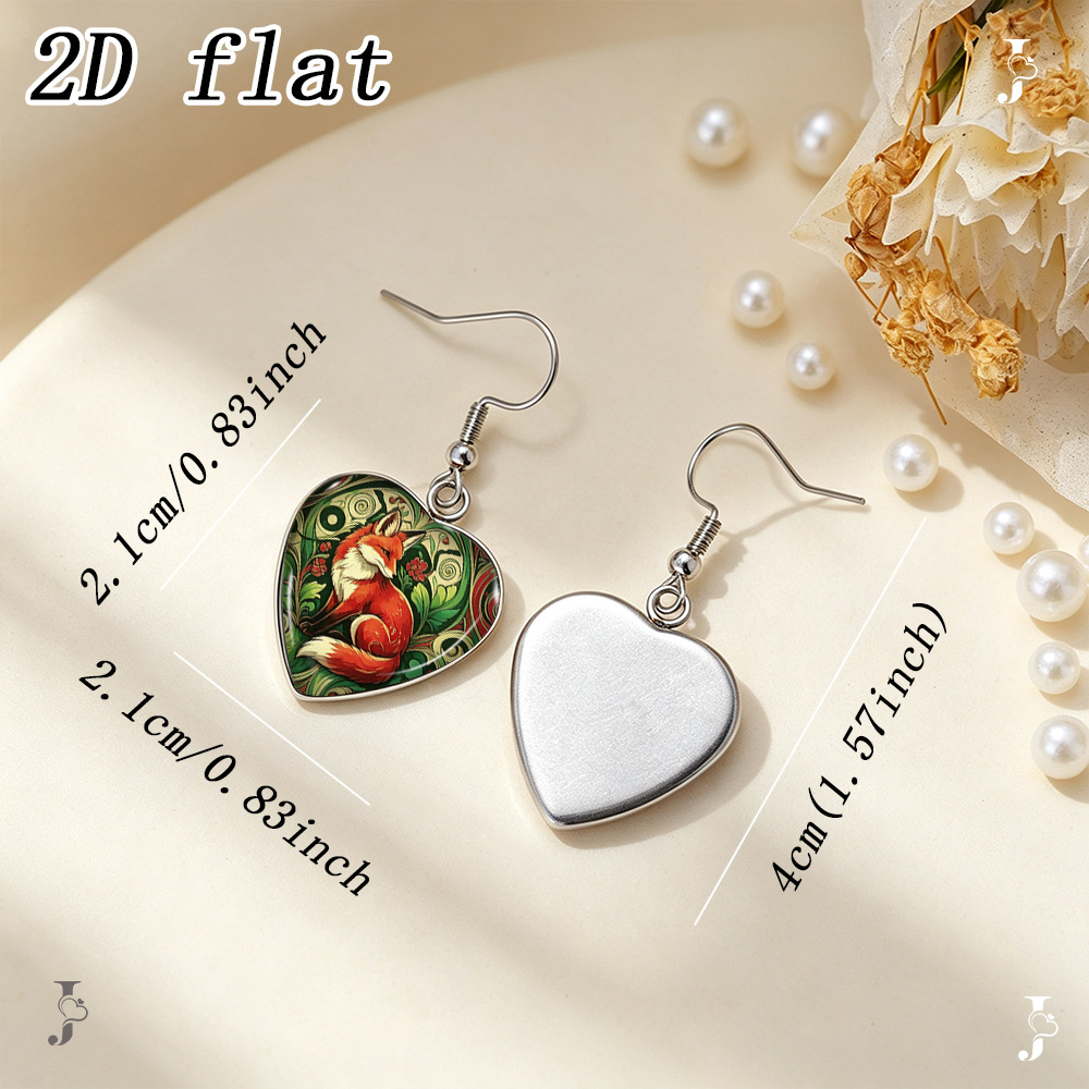 Forest Red Fox Pattern Heart-Shaped Earrings