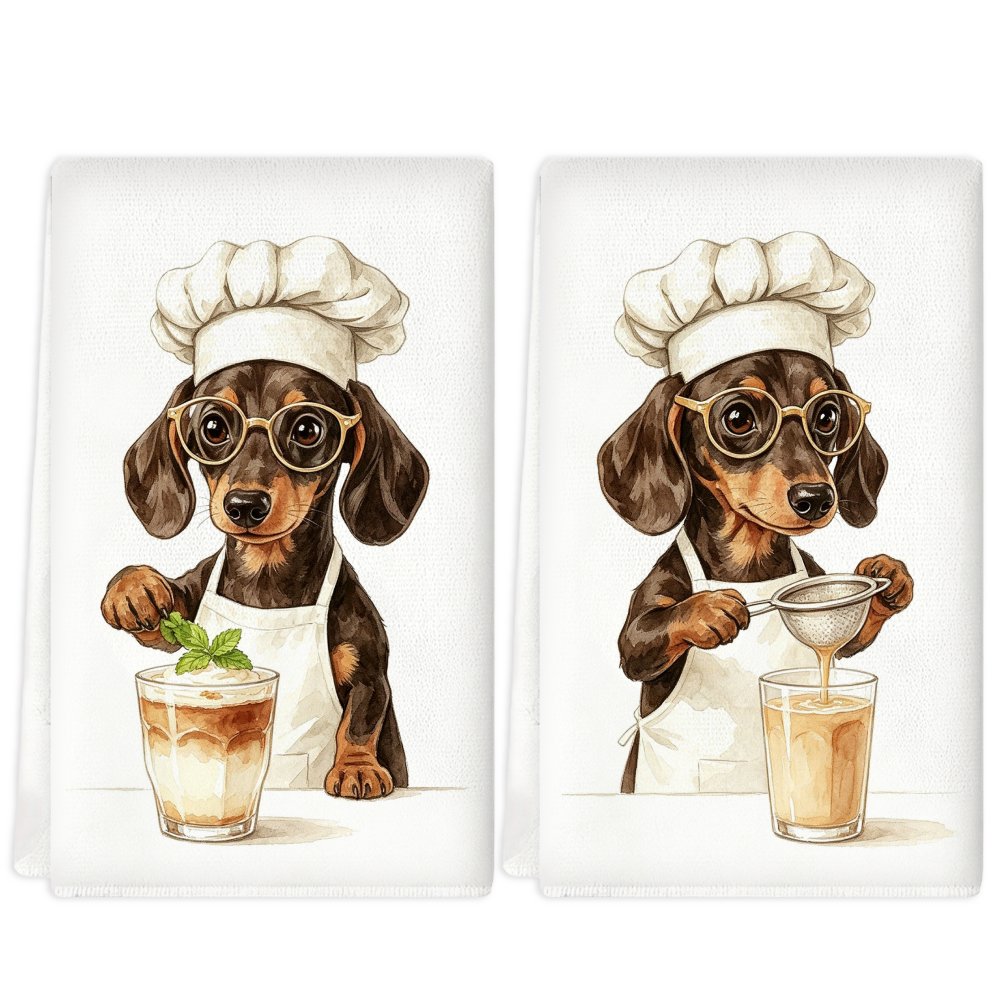 TEMU 2pcs Fun Dachshund Chef Kitchen Dish Towels, Unisex, Microfiber Dish Cloths With Dachshund Print, Decorative Dish Rags, Suitable As A