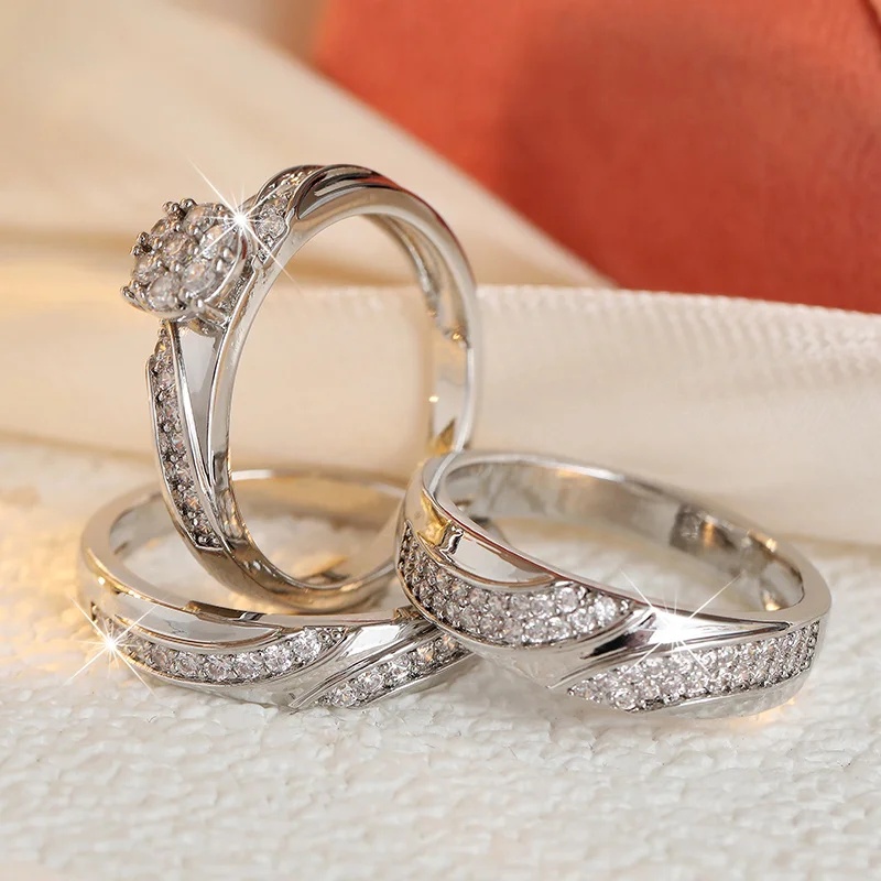 TEMU 3pcs Women's Rings Sparkly Synthetic Zirconia, Luxurious Fashionable Easy Individual Exquisite Beautiful Elegant Daily Party Banquet Party Date