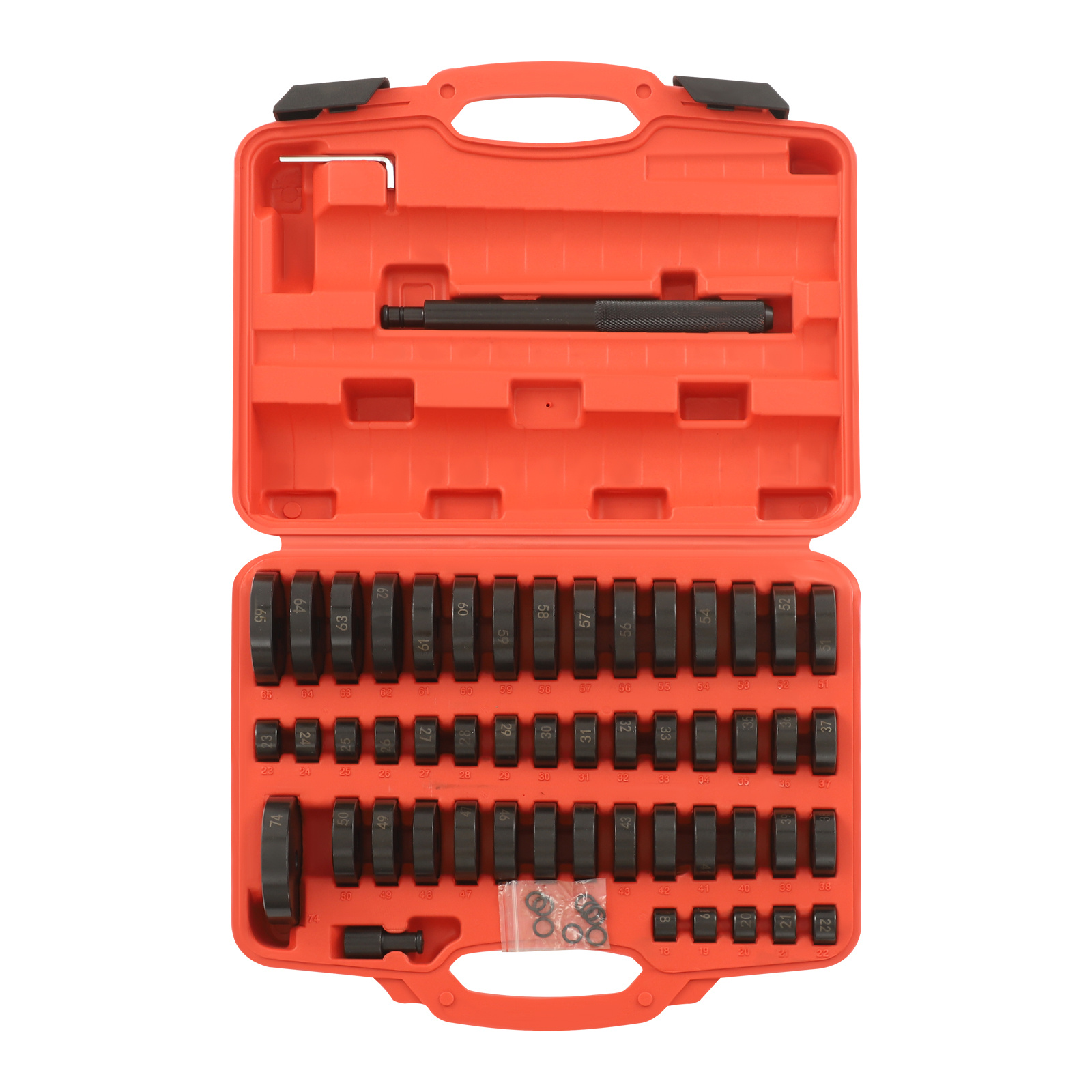 TEMU Kit de 51 outils pour roulements et joints d'étanchéité, comprenant un tour à butée en acier #45, un étui de rangement orange et une poignée