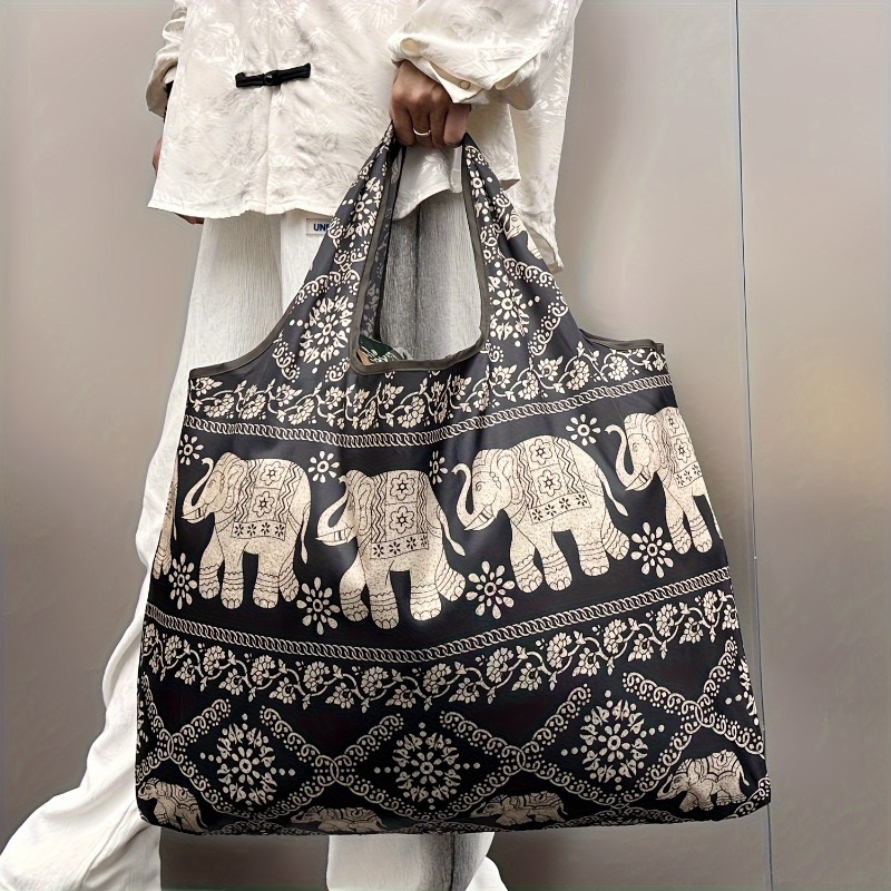 Large Capacity Lightweight Chic Print Foldable Tote Bag - Inner Pocket, High- & Travel Carryall