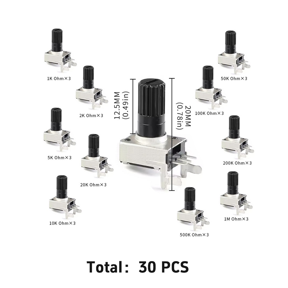 thumbnail image 2 of 100 X B5K 5K Ohm Linear Taper Rotary Potentiometer – 15mm Shaft – WH148 Style 2 of 4