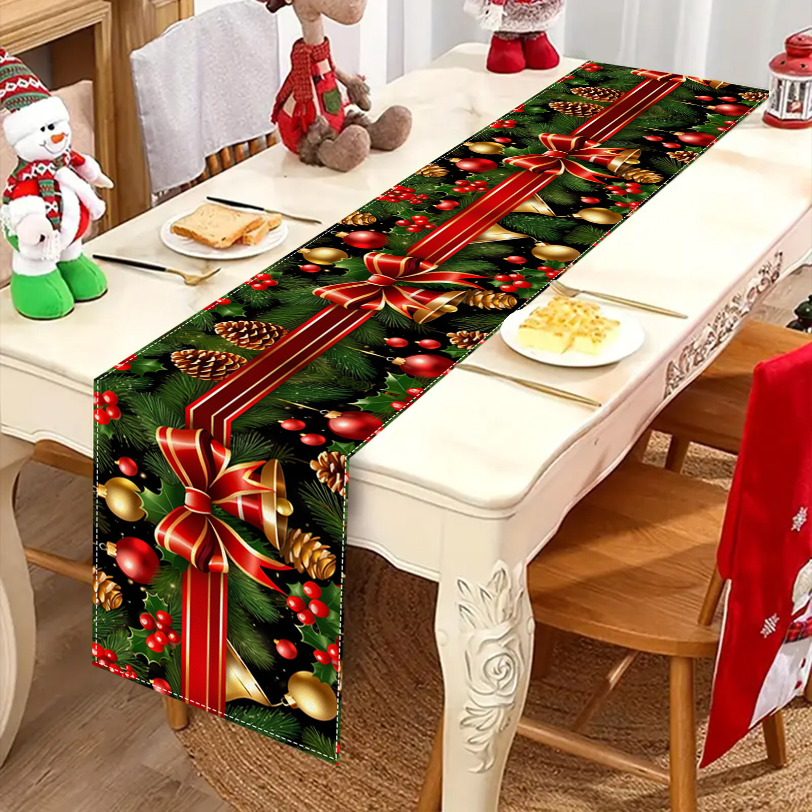 

Christmas Table Runner - Polyester, Pine Cone & With Red Berries, Holiday Dinners & Home Decor