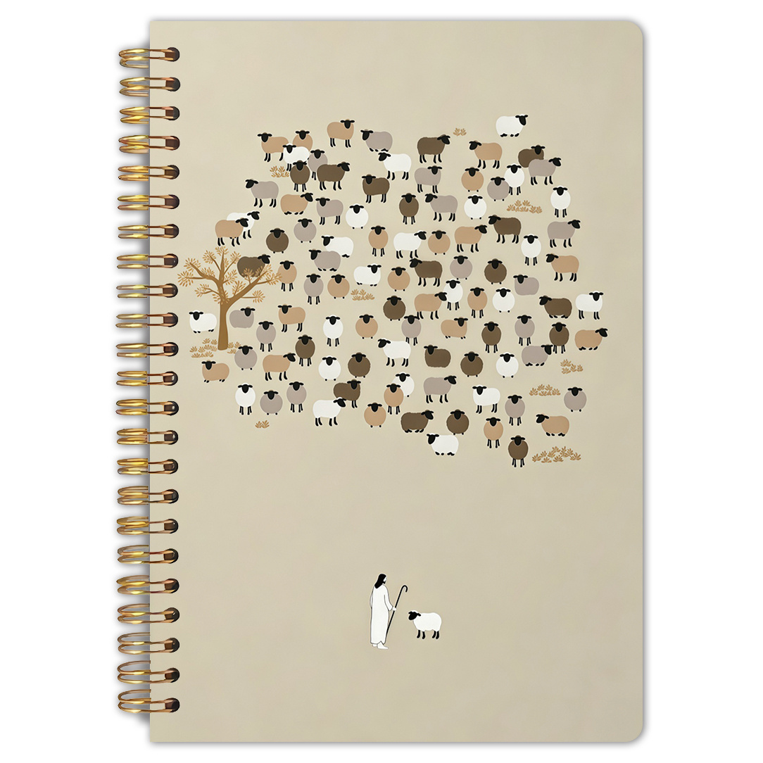 TEMU 1pc Minimalist Pastoral Shepherd & Sheep Spiral Notebook - A5 Size (5.5x8.3") Beige Vintage Cover With Horizontal Line Paper, Suitable For