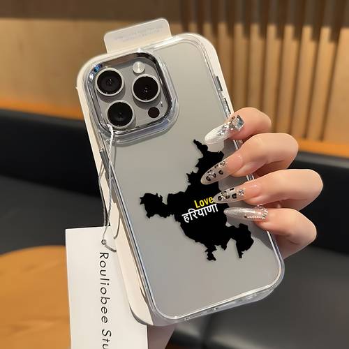 phone case haryana map phone case suitable for iphone 16 15 14 13 12 11 pro max xxr xs 7 plus metallic silvery lens frame with transparent soft back cover for iphone 17 pro max