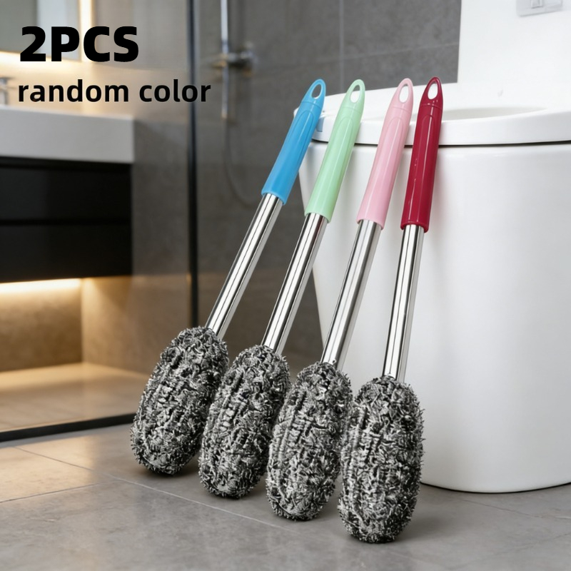 TEMU Upgraded Oval 2pcs Cleaning Wire Brush Set, With Extended Handle, Ergonomic Grip, Suitable For Toilets, Bathrooms, Kitchens, And Washrooms,