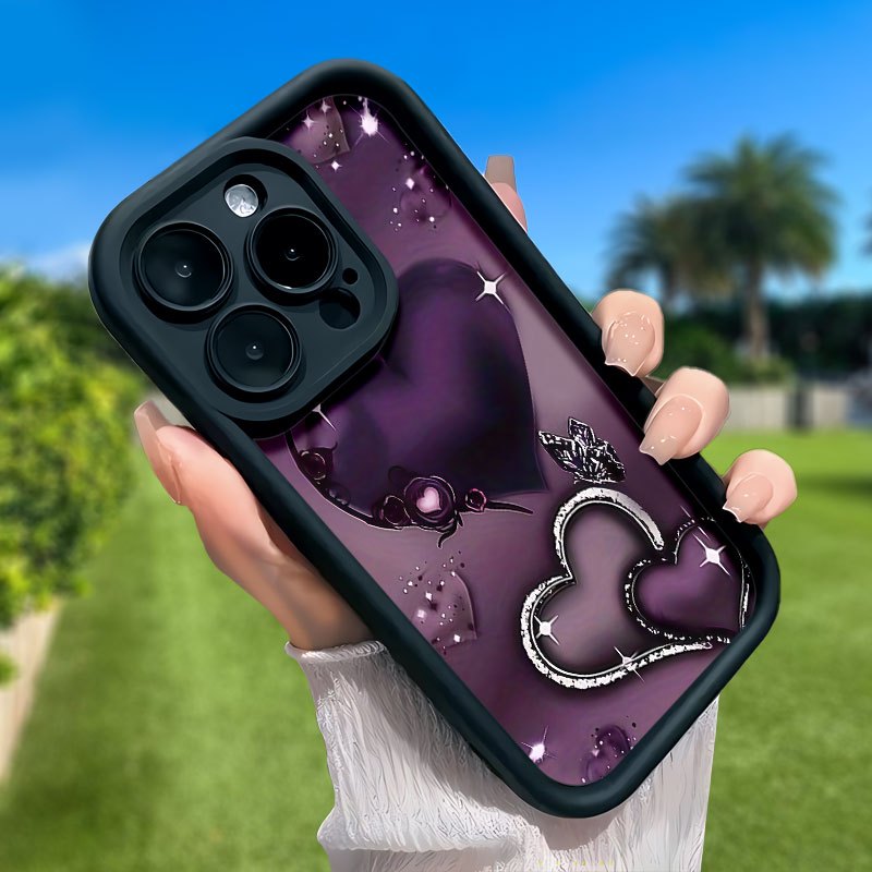 Heart pattern mobile phone case, embellished with sparkling stars and floral designs, suitable for iPhone 16, 15, 14, 13, 12, 11 Pro models, TPU material, shockproof protection. It is a great gift for family, friends, children, birthdays, Spring Festival, holidays, boyfriends, girlfriends and Valentine's Day.