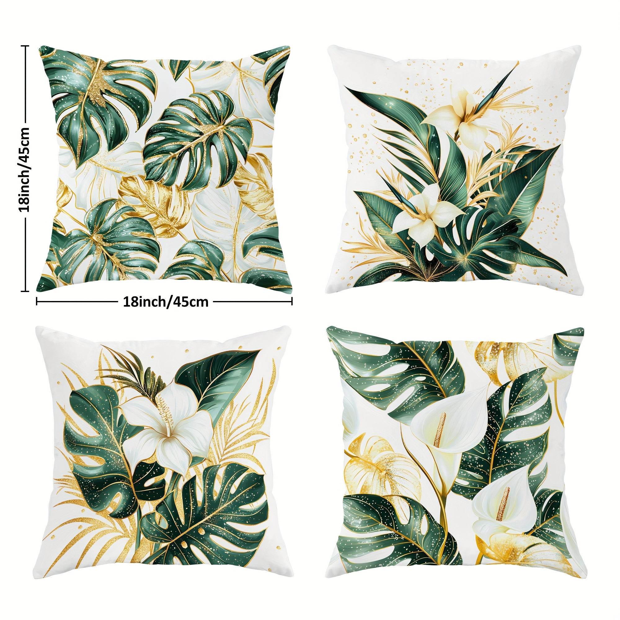 TEMU 4個のグリーン&ゴールデンルピローカバー-ショートフェイクファー、クロージャー、洗濯機で洗えるポリエステル、バルコニー、ガーデン、、ハンモック、ディープシートソファの装飾、屋外装飾|ルパターン|ピローカバ、屋外装飾