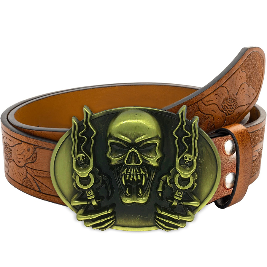 Punk Flame Skull Style Western Retro Belt
