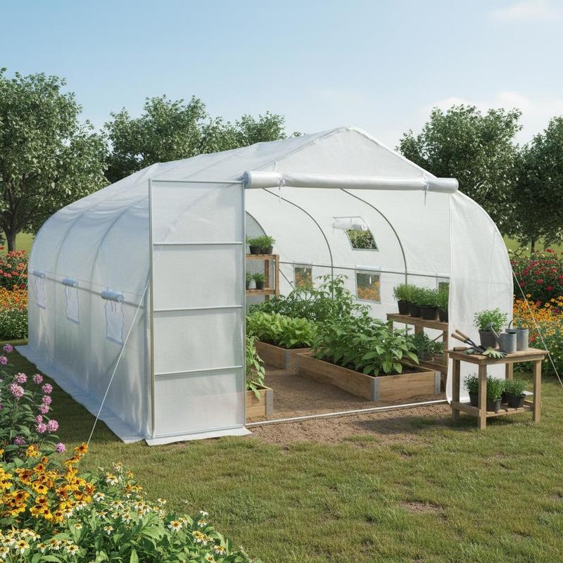 Image of Greenhouse 4.45 X 3 X 2.05m For Garden, Balcony, Terrace, Durable Film Metal Frame, Weatherproof And Long-lasting, Protection Against Frost And Insects