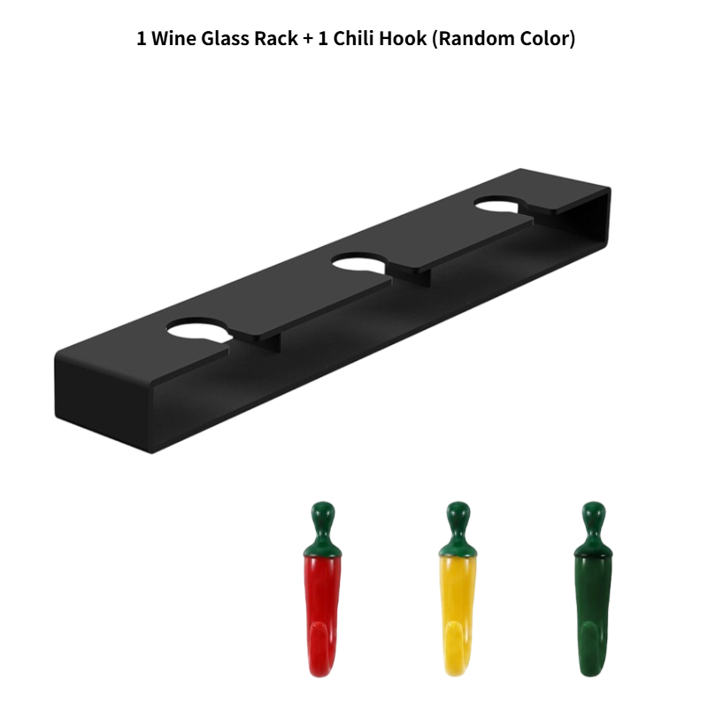 TEMU 2pcs (hanging Wine Glass Rack And 1pc Chili Hook) No-drill Cabinet Hanging Rack, Wine Glass Storage Rack, Kitchen And Bar Glass Drying Rack,