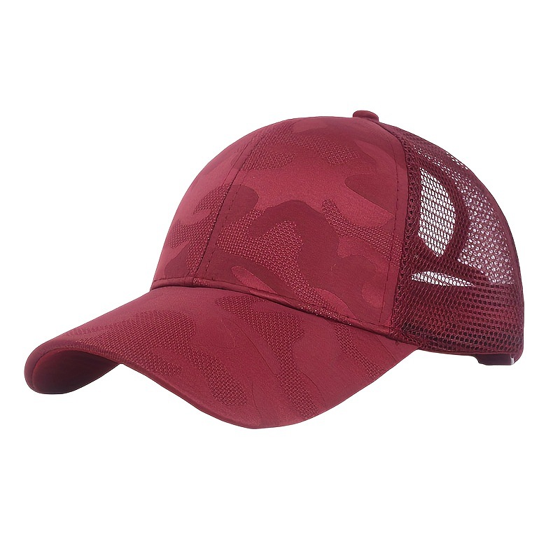 1/5/10pcs Set Women's Ponytail Camouflage Baseball Cap, Open Back, Solid Color, Breathable, Ideal For Gifting