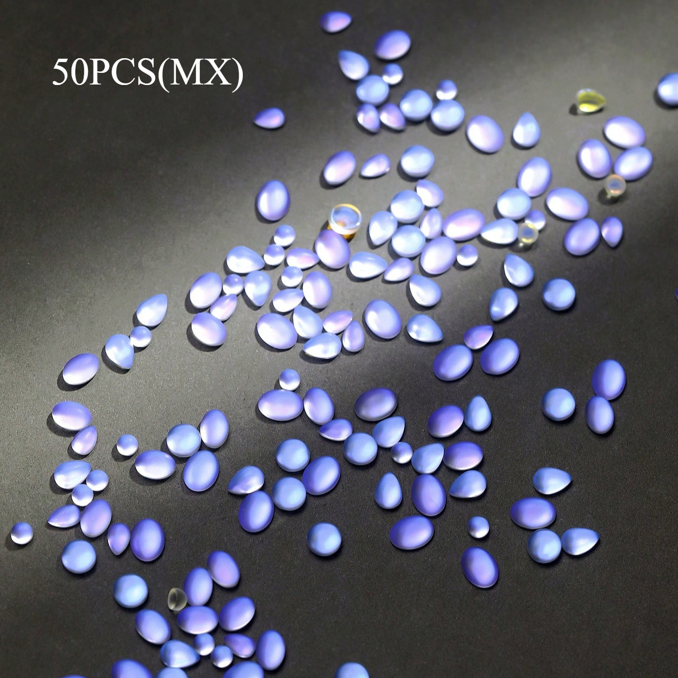 TEMU 50pcs Chic Nail Rhinestones, Polarized Blue-purple Teardrop & Round Water Drop Gems For Women&rsquo;s Elegant Nail Art Decorations, Nail Accessories