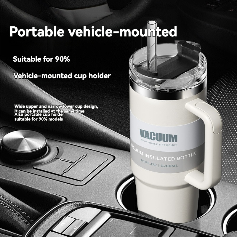 1 nova dvostruka čelična termo boca sa ručkom, poklopcem i slamkom - održava piće toplim 24 sata, hladnim 24 sata - idealno za ledeni čaj, kafu, kampovanje, putovanja i fitnes