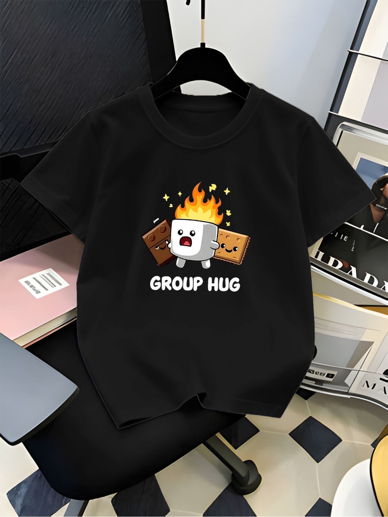 kids t shirt cute marshmallow graphic print short sleeve tee for children funny cartoon food pattern casual summer top comfortable crew neck loose fit shirt