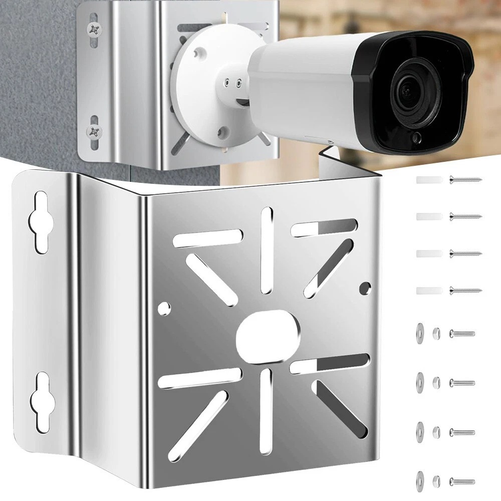 Security Camera Mount Corner Bracket, Universal Vertical Pole Mount For Security Camera, Metal Mounting Corner Bracket With 2 Loop Tube Clamps
