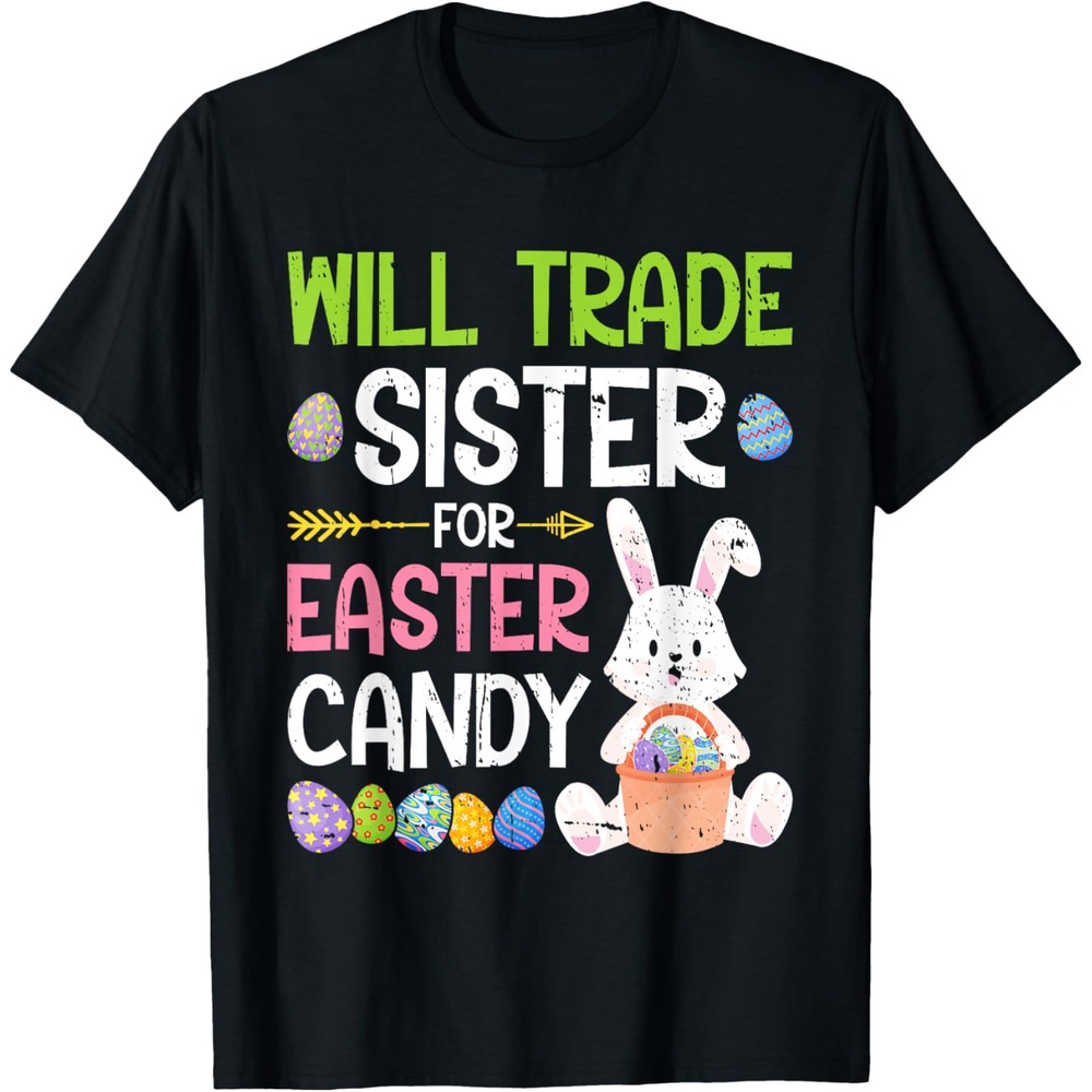 

Boys' Easter Egg T-shirt - Soft Cotton, Breathable Short Sleeve Tee With Candy Print, Perfect Gift For , Will Trade Sister, Comfortable, Tees