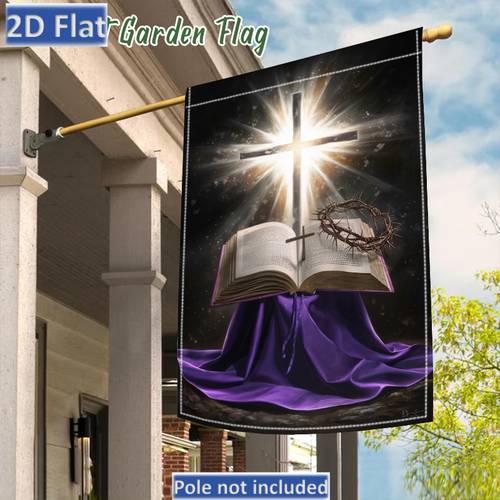 banner 2d - banner 2d - banner 2d - 1 pieza - montaña de cruz y de jardín de la biblia, decoración de patio de un , de poliéster, adecuada para reuniones religiosas, de la y decoración de patio