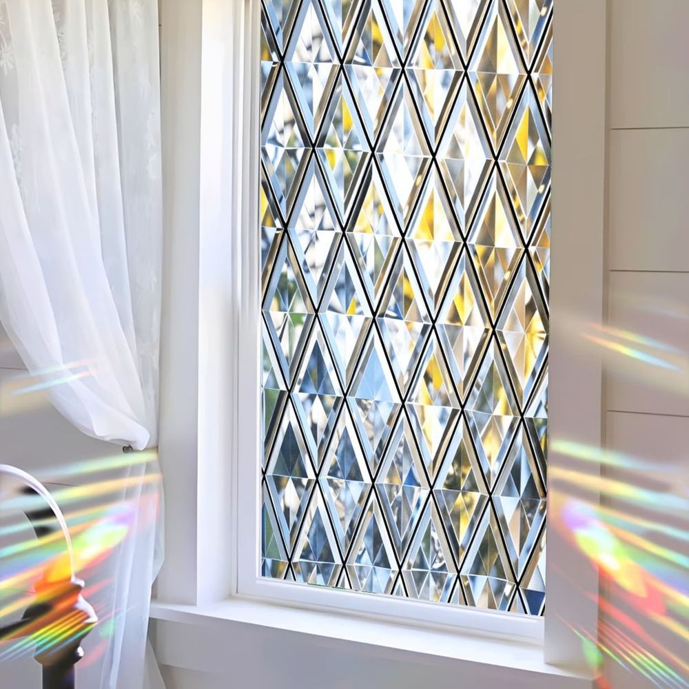 Image of 1pc Static Cling Window Film Suitable For Home Decor - Static Pvc Stained Glass Panels, Geometric Diamond Glass Covering For, Light Filtering, & Stick For, Doors, Mirrors, Glass Doors